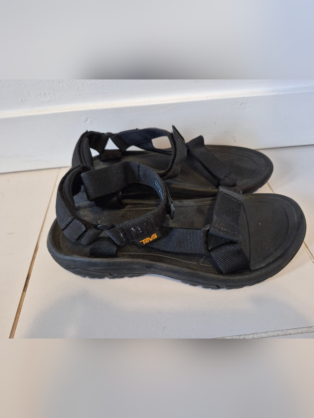 Teva Black Outdoor Strap Sandals with Orange Logo